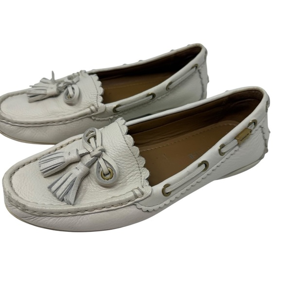 Coach Tassel Women’s Size 6.5 Pebble Grain Leather Ivory Loafers - Picture 2 of 8